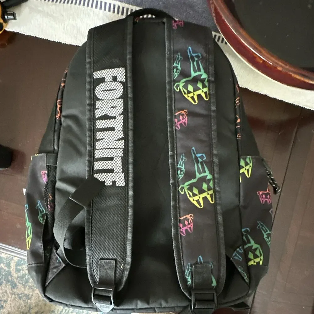 Fortnite Black Backpack Multicolor Llama Print Front Zip Pocket